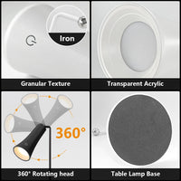Lampe de Table LED Rechargeable USB à la Pièce, 3 Modèles