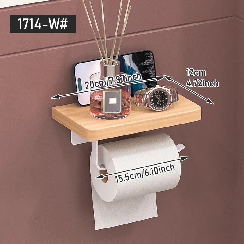 Porte-Papier Toilette Mural en Bois Sans Perçage