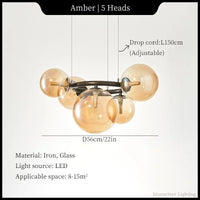 Suspension Cuisine Globes Verre sur Anneaux, 5, 7 ou 9 Têtes