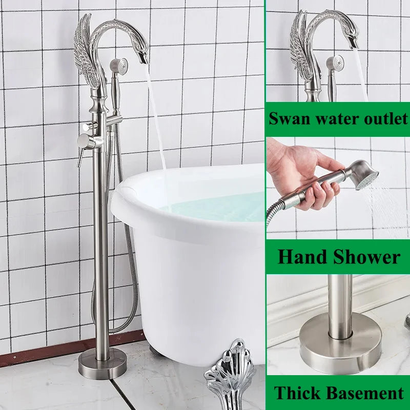 Robinet Baignoire sur Pied Col de Cygne Laiton avec Douchette, 4 Finitions