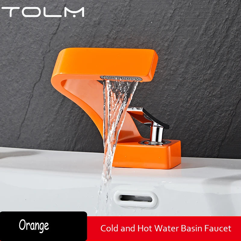 Mitigeur Lavabo Cascade Incliné Laiton, Bec Plat 12,6 cm, 9 Finitions