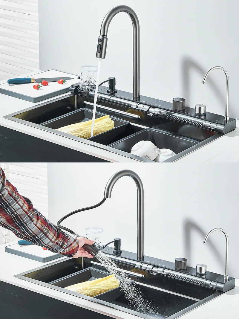 Évier de Cuisine Inox Multifonction 1 Bac 75 cm