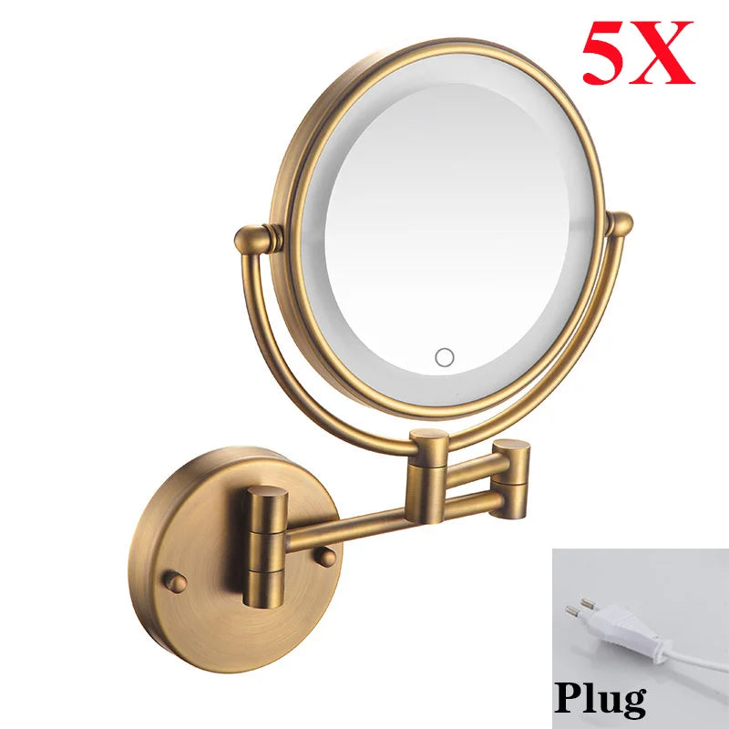 Miroir Grossissant Mural LED Bras Extensible Laiton, 3 Teintes de Lumière