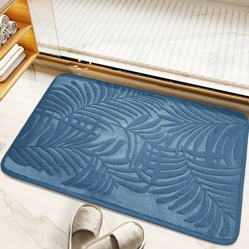 Tapis de Bain Mémoire de Forme à Feuilles en Relief, Antidérapant, 2 Tailles