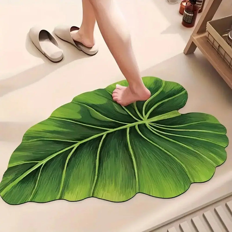 Tapis de Bain Vert Antidérapant Ultra Fin Motif Feuilles