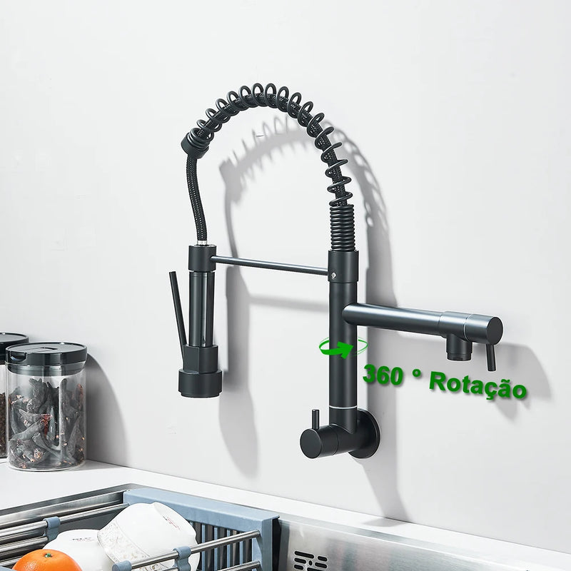 Robinet Cuisine Mural Eau Froide à Ressort Double Bec, 4 Finitions