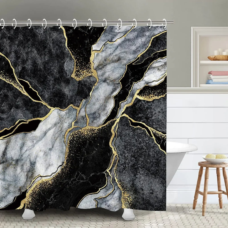 Rideau de Douche Effet Marbre en Tissu, 18 Motifs, 90 à 300 cm
