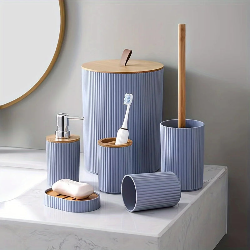 Set Accessoires Salle de Bain Plastique Noir, Blanc ou Bleu, 4 ou 6 Pièces