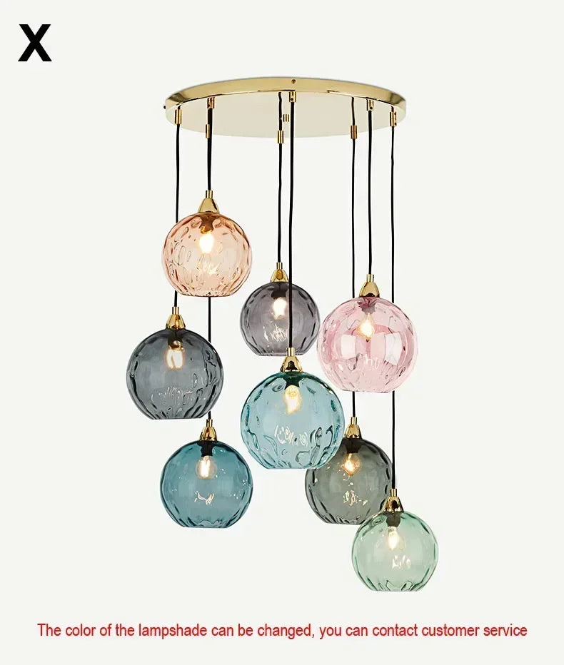 Suspension Cuisine Globes en Verre Coloré Texturé, 1 à 8 Têtes