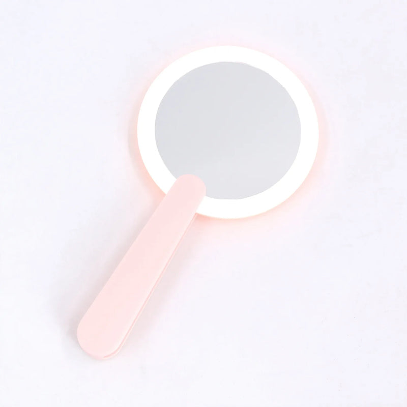 Miroir de Poche LED Rechargeable USB à Poignée Rotative, Rose ou Blanc