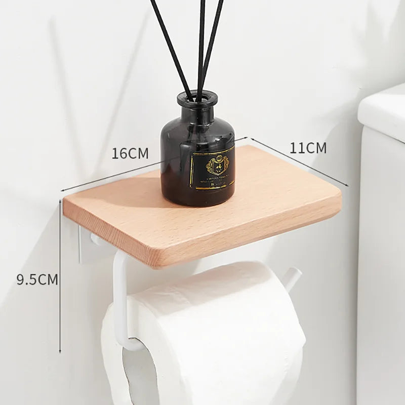 Porte-Papier Toilette Mural avec Tablette en Bois, Noir ou Blanc, 16 à 30 cm
