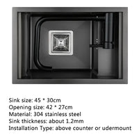 Évier Inox Noir 45 x 30 cm avec Couvercle et Robinet Rabattable