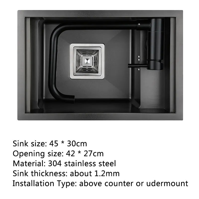 Évier Inox Noir 45 x 30 cm avec Couvercle et Robinet Rabattable