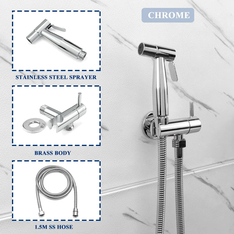 Douchette WC Murale Seule ou en Kit avec Robinet d'Angle, 4 Finitions