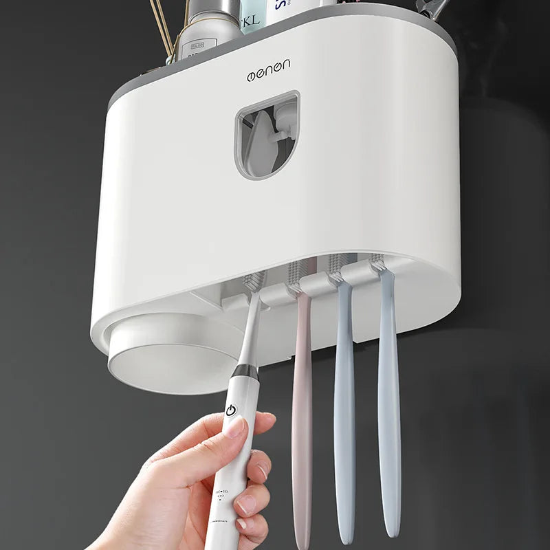 Porte-Brosse à Dents Mural avec Distributeur, Gobelet et Bac de Rangement 20 cm