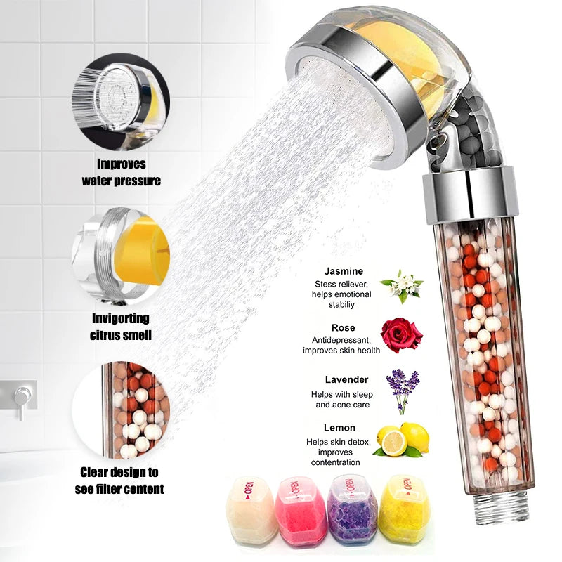 Pommeau de Douche Vitamine C Filtrant Parfumé Citron, Rose, Lavande ou Jasmin