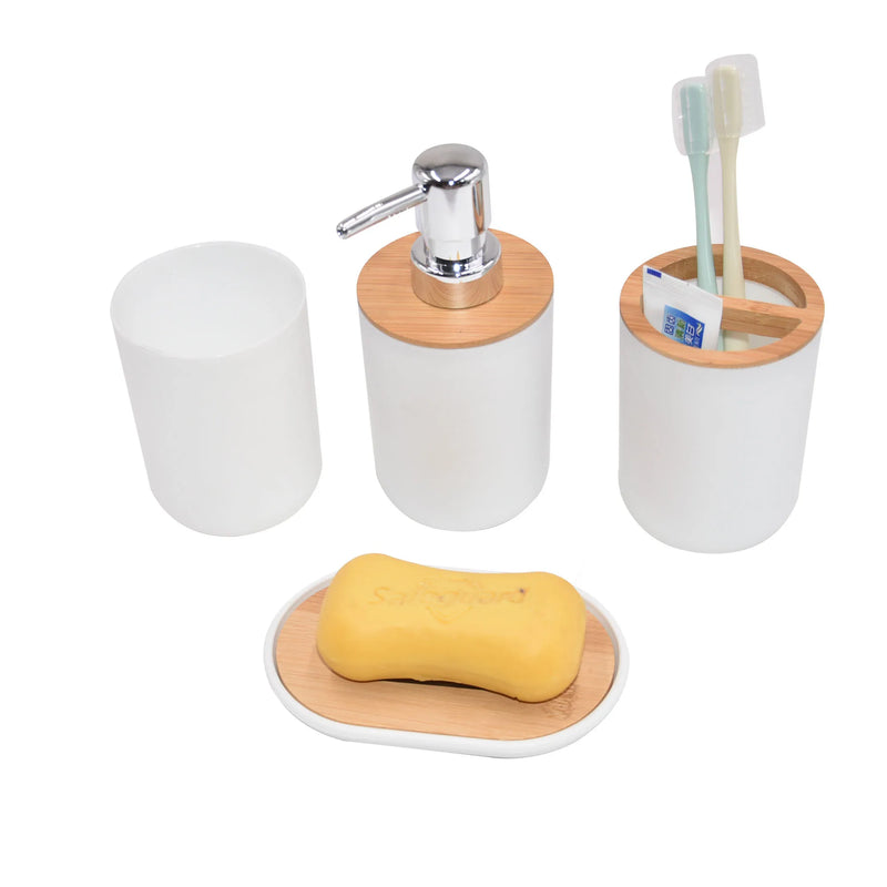 Accessoires Salle de Bain Bambou à la Pièce, 6 Articles, 3 Coloris