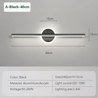Applique Salle de Bain Noire LED avec Disque Mural pour Miroir, 40 à 80 cm