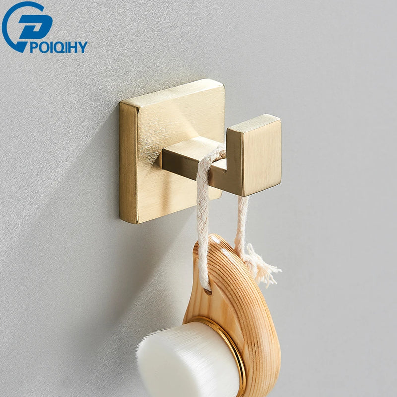 Accessoires Salle de Bain Doré Brossé Carré à la Pièce, 6 Articles