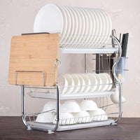 Égouttoir à Vaisselle 3 Niveaux Chromé, Porte-Couverts et Support Planche, 42 cm