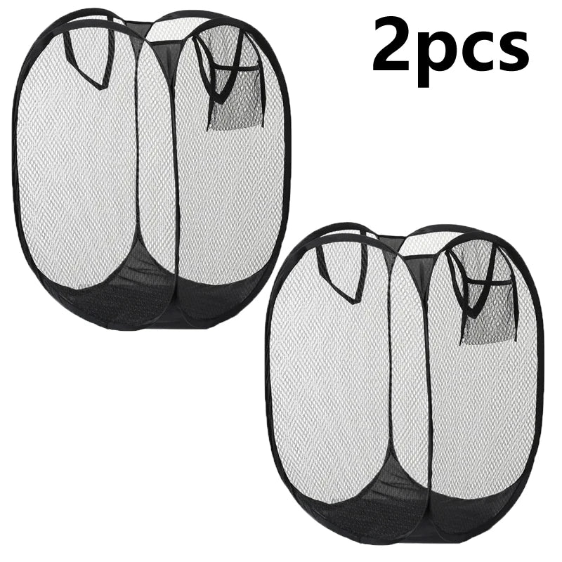 Panier à Linge Pliable en Maille Noire, 1 ou 2 Pièces