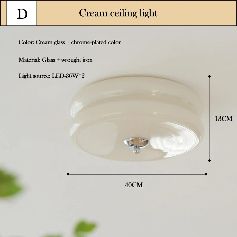Plafonnier Cuisine en Verre Laiteux Rétro, Blanc ou Crème, Ø 32 ou 40 cm