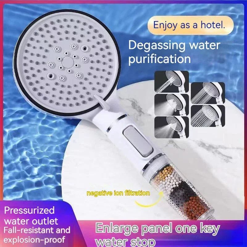 Pommeau de Douche Filtrant 5 Jets Stop Eau Haute Pression 12 cm