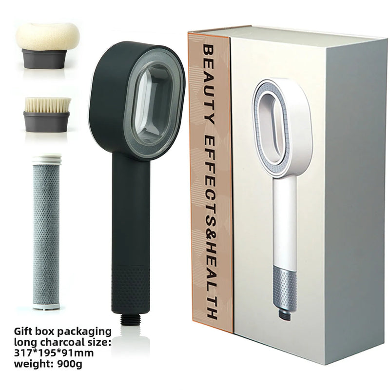 Pommeau de Douche Filtrant à Tête Ovale Ajourée, Cartouche Charbon, 7 Coloris