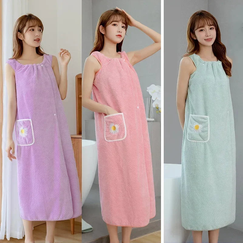Serviette de Bain Robe pour Femme à Poche Marguerite, 100 x 130 cm
