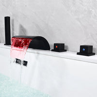Robinet Baignoire Cascade LED Noir sur Rebord, 5 Trous avec Douchette