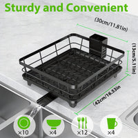 Égouttoir à Vaisselle Compact en Acier au Carbone Antirouille Noir