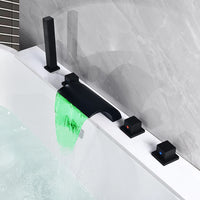 Robinet Baignoire Cascade LED Noir sur Rebord, 5 Trous avec Douchette