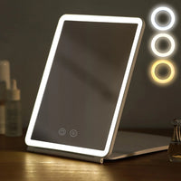 Miroir de Maquillage LED Pliant Rechargeable USB, 3 Teintes de Lumière