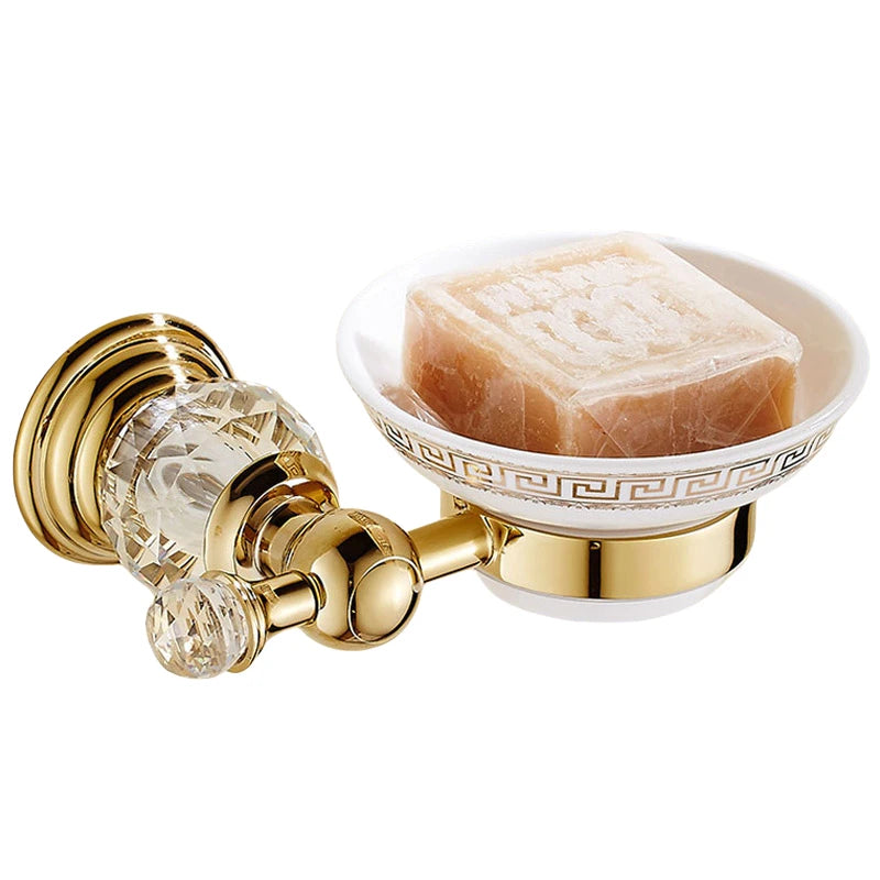 Accessoires Salle de Bain Dorés Cristal Muraux à la Pièce, 15 Articles