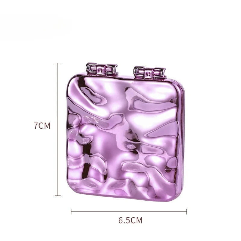 Miroir de Poche Carré Pliant à Relief Ondulé, Violet ou Argent