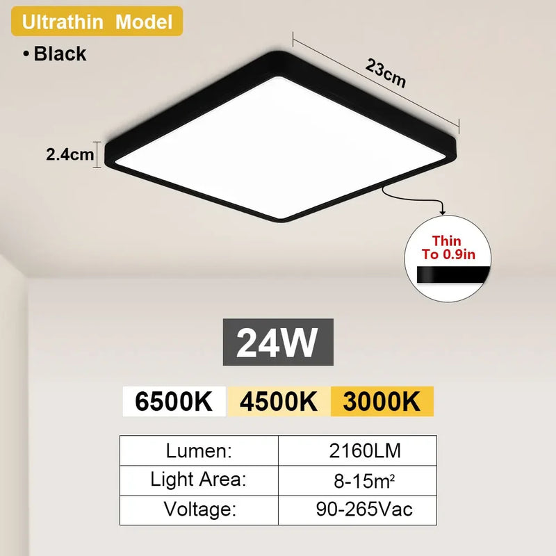 Plafonnier LED Cuisine Ultra-Fin 24W ou 36W 4 Finitions