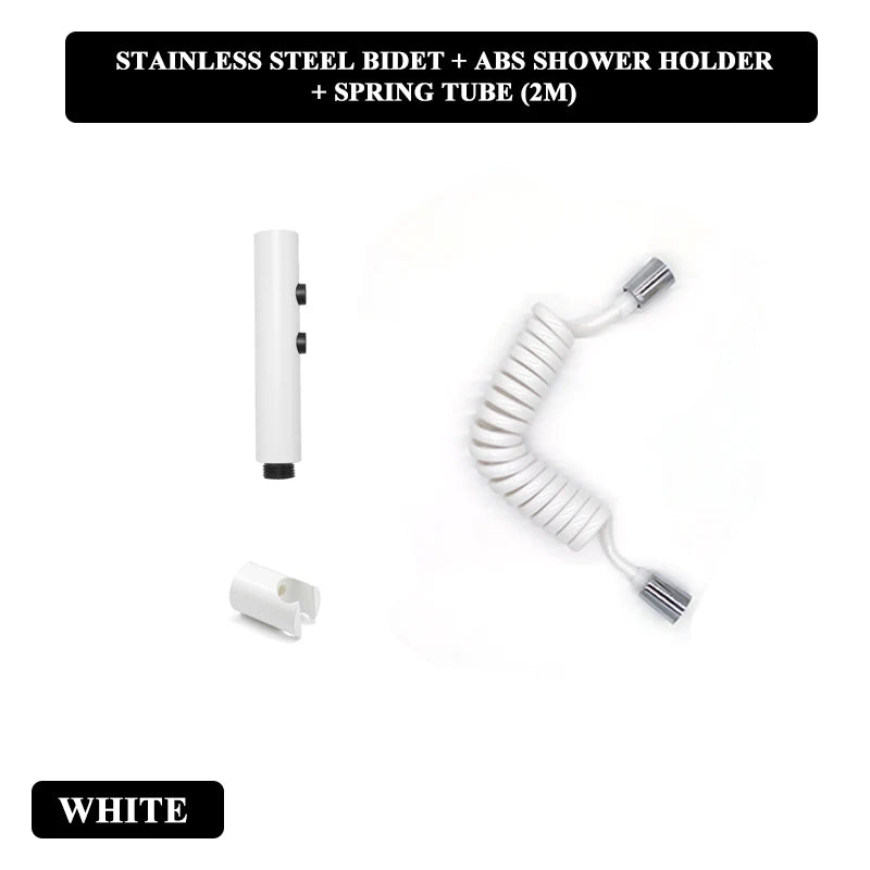 Douchette WC Blanche Pulvérisateur ABS ou Inox avec Flexible et Support Mural