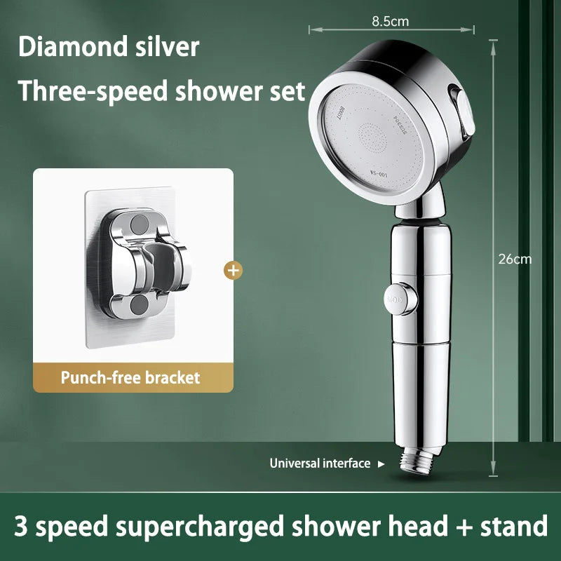 Pommeau de Douche à Tête Pivotante 360°, 3 Modes et Bouton Stop