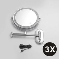 Miroir Grossissant Mural LED Rechargeable USB, Double Face 3x à 10x, 20 cm