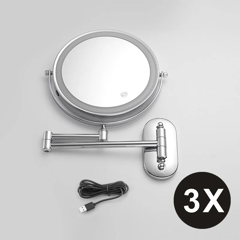 Miroir Grossissant Mural LED Rechargeable USB, Double Face 3x à 10x, 20 cm