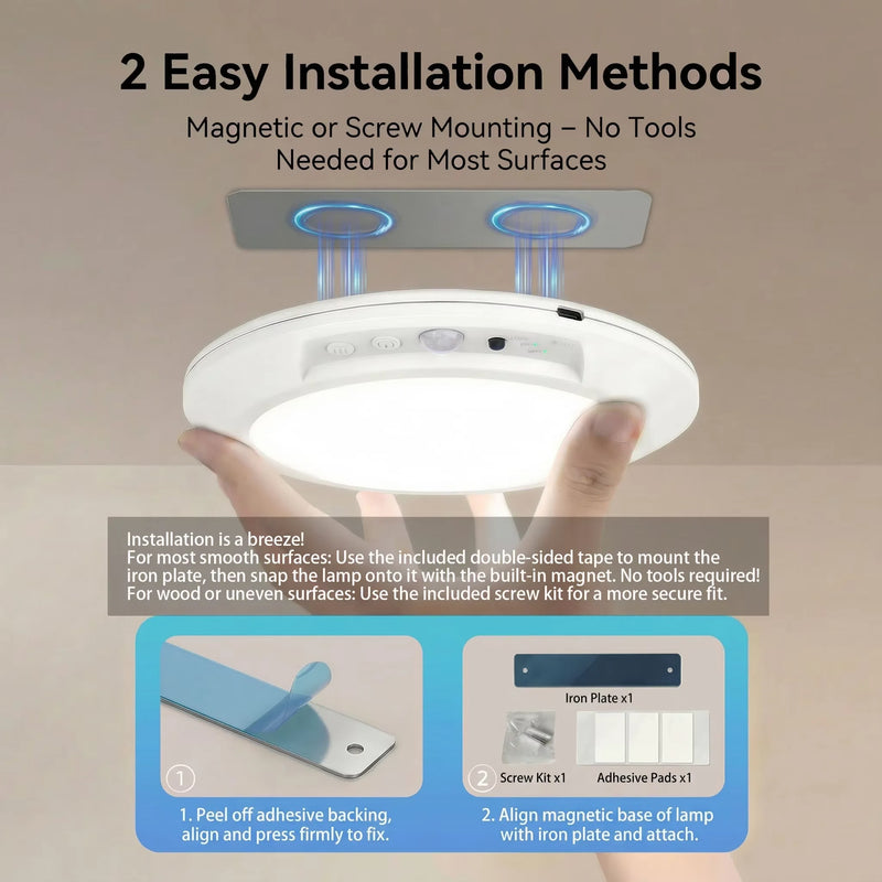 Plafonnier Cuisine Rond Sans Fil 19 cm, Détecteur de Mouvement, USB-C et Télécommande