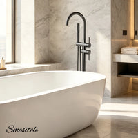 Robinet Baignoire Îlot sur Pied avec Douchette 1,5 m, Laiton, 6 Finitions