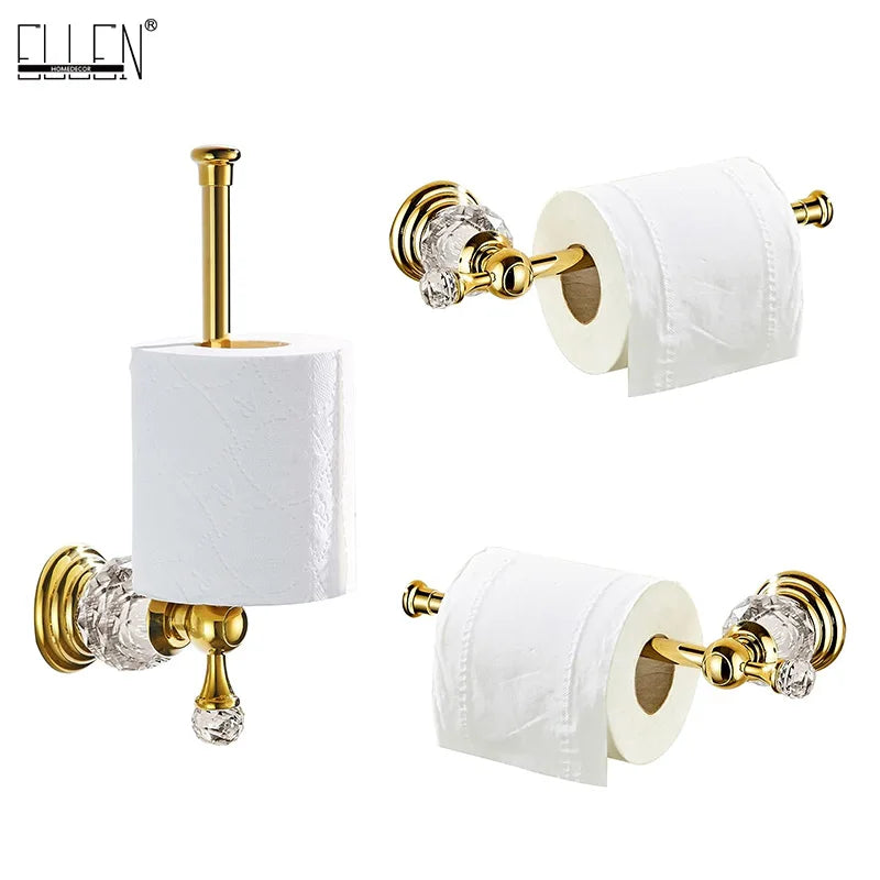 Porte-Papier Toilette Mural Cristal à Bras Ouvert, Doré ou Chromé, 25 cm