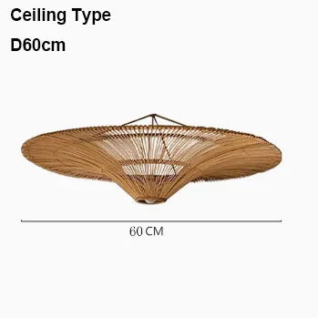Suspension Cuisine Rotin Chapeau de Paille Wabi-Sabi, Ø 60 à 120 cm