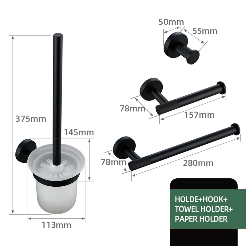 Accessoires Salle de Bain Noir Mat à la Pièce ou en Kit, 20 Choix