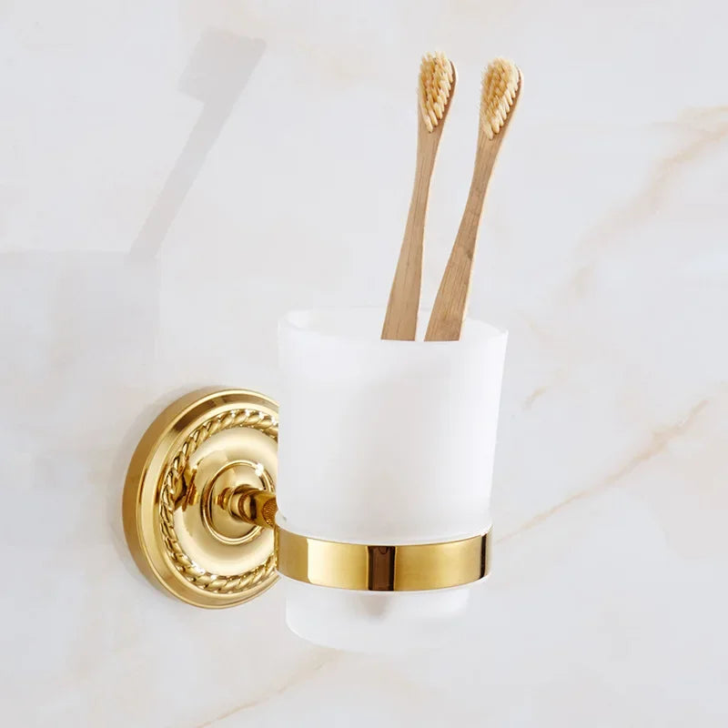 Accessoires Salle de Bain Laiton Doré Rosace Torsadée à la Pièce, 11 Articles