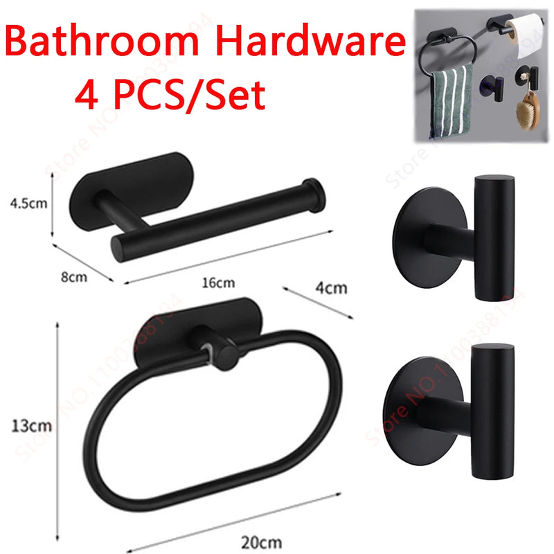 Accessoires Salle de Bain Adhésifs Sans Perçage Noir, Doré ou Argent à la Pièce, 24 Articles