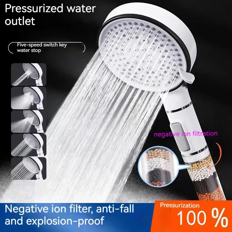 Pommeau de Douche Filtrant 5 Jets Stop Eau Haute Pression 12 cm