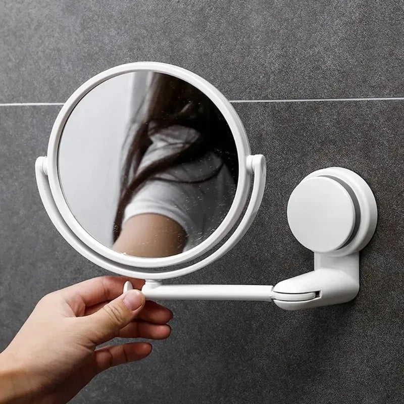 Miroir Salle de Bain Rond Pliant à Ventouse Blanc 15 cm