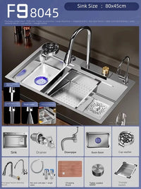 Évier Cuisine Inox 304 Cascade 1 Bac avec Robinet, 3 Largeurs